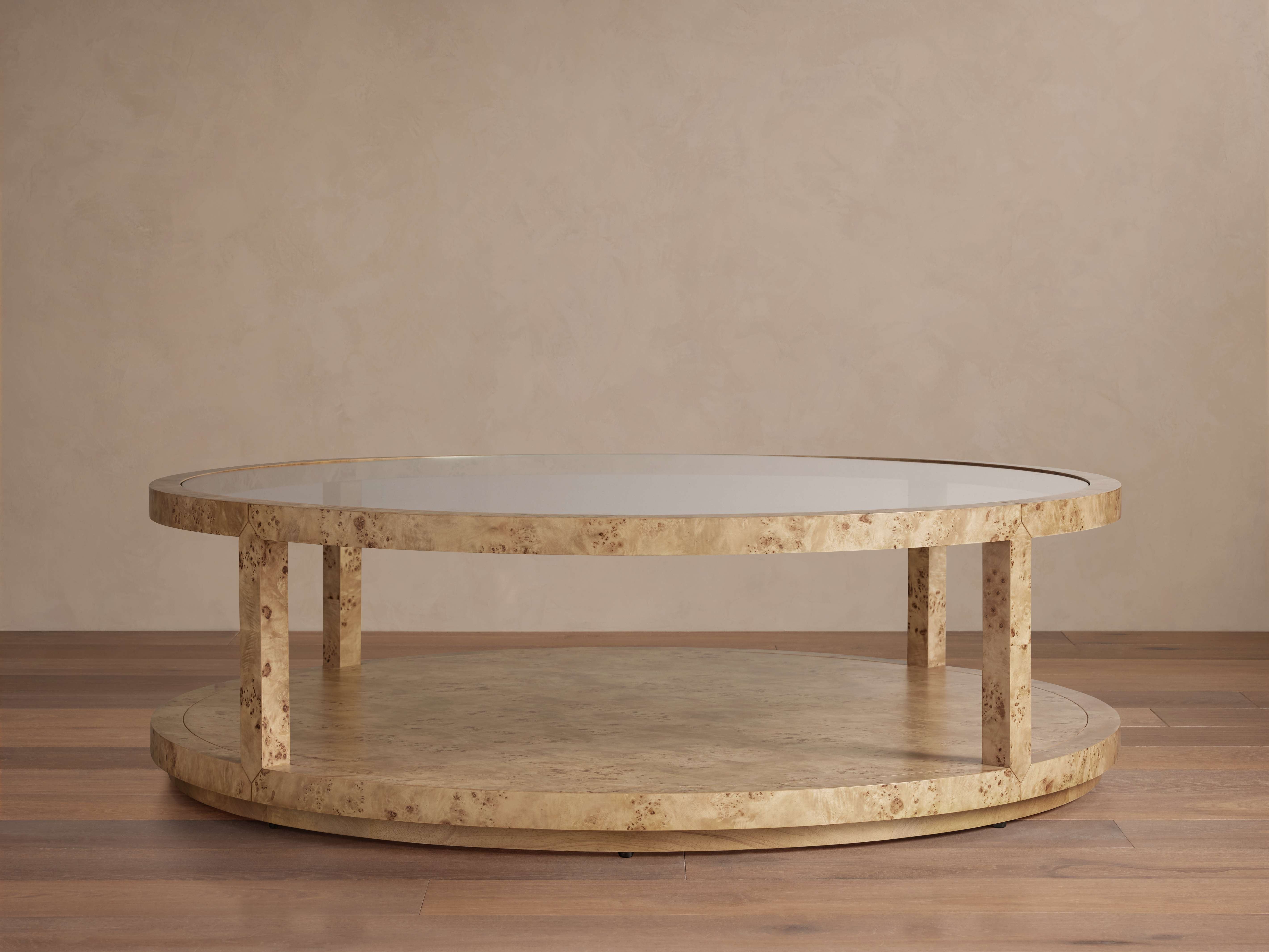 Corey Round Coffee Table - Elegant Mappa Burl Wood