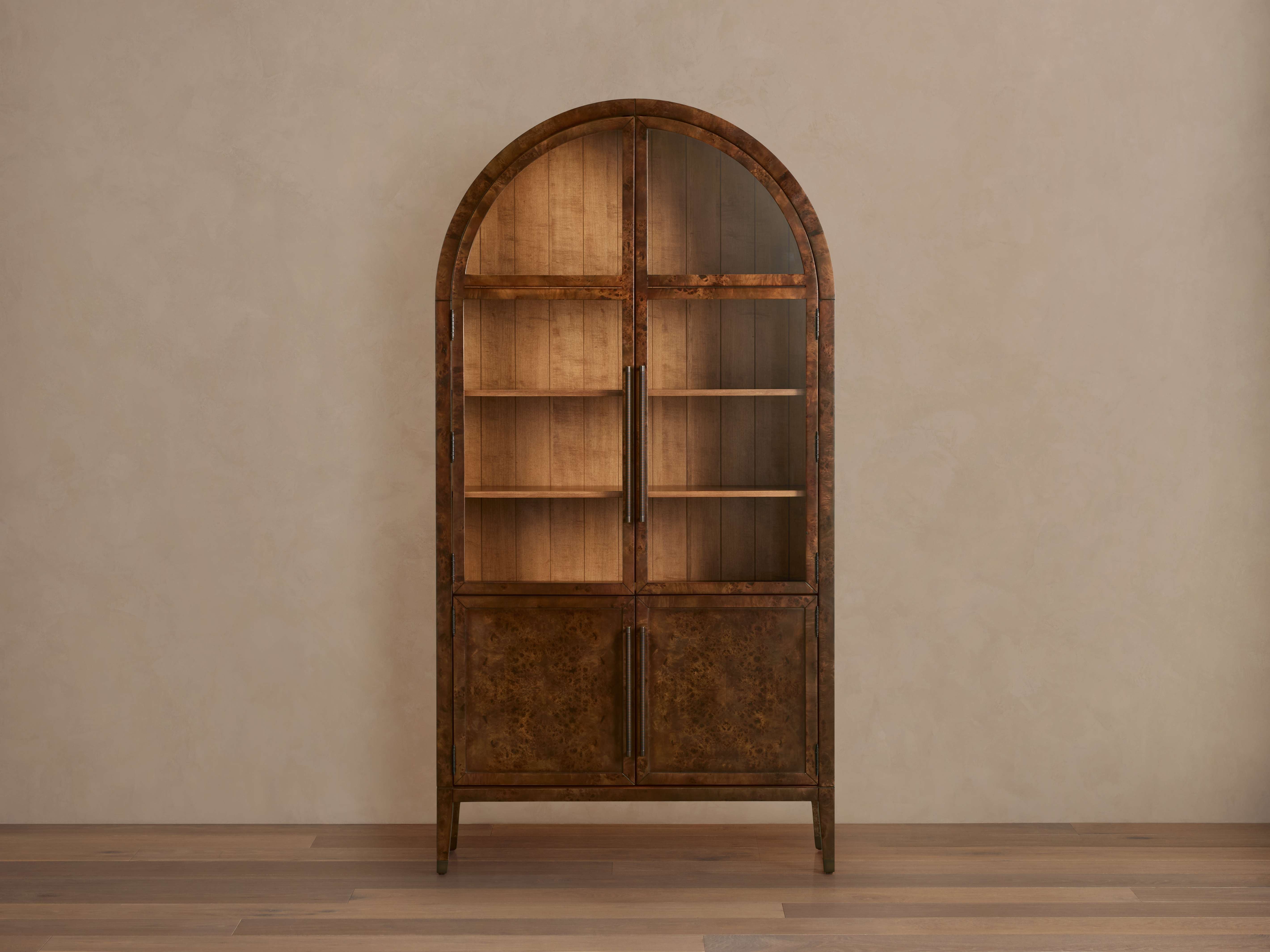 Hattie Burl Glass Cabinet - Solid Oak Elegance