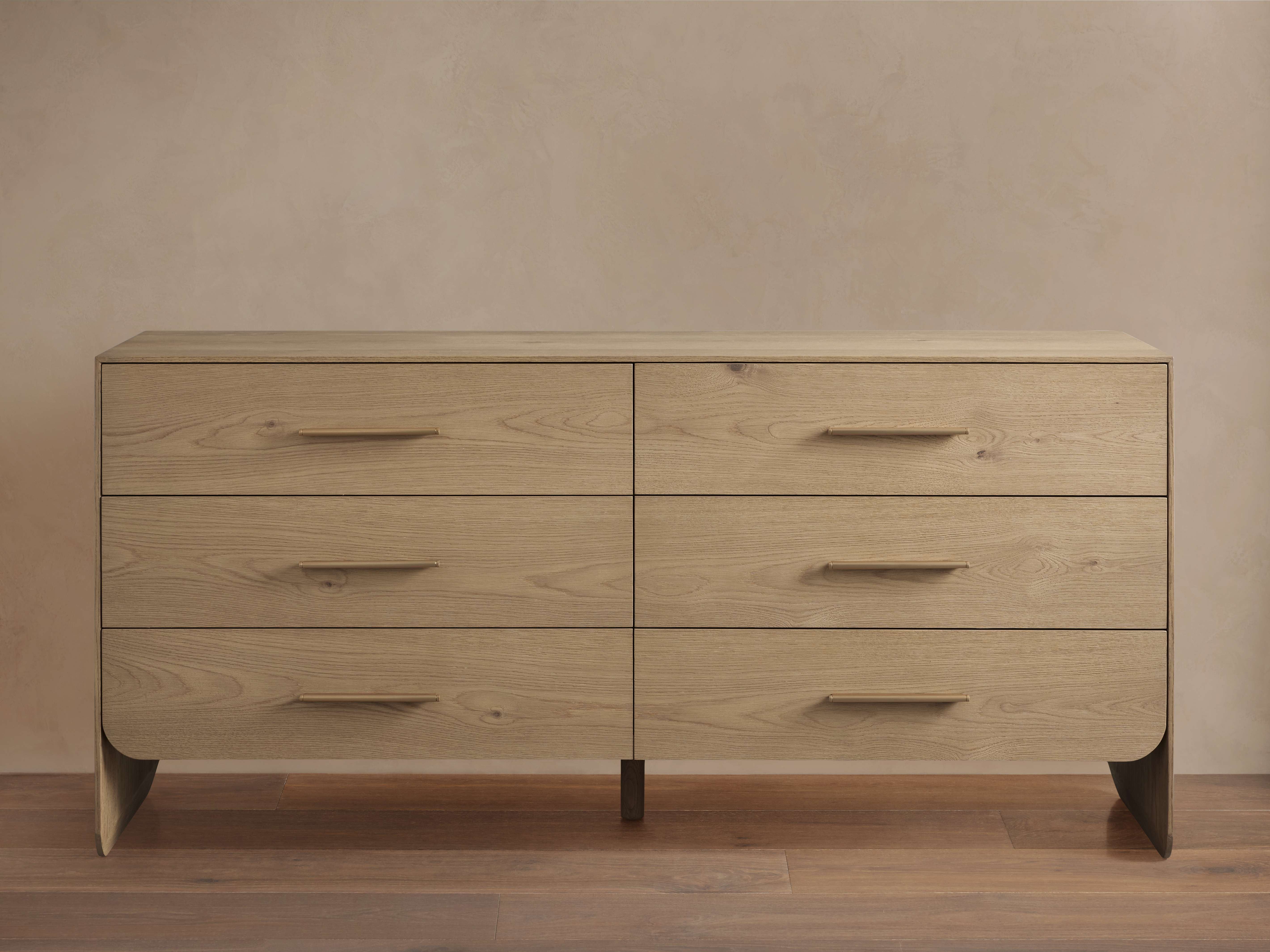 Felton Six-Drawer Oak Wood Dresser with Metal Accents