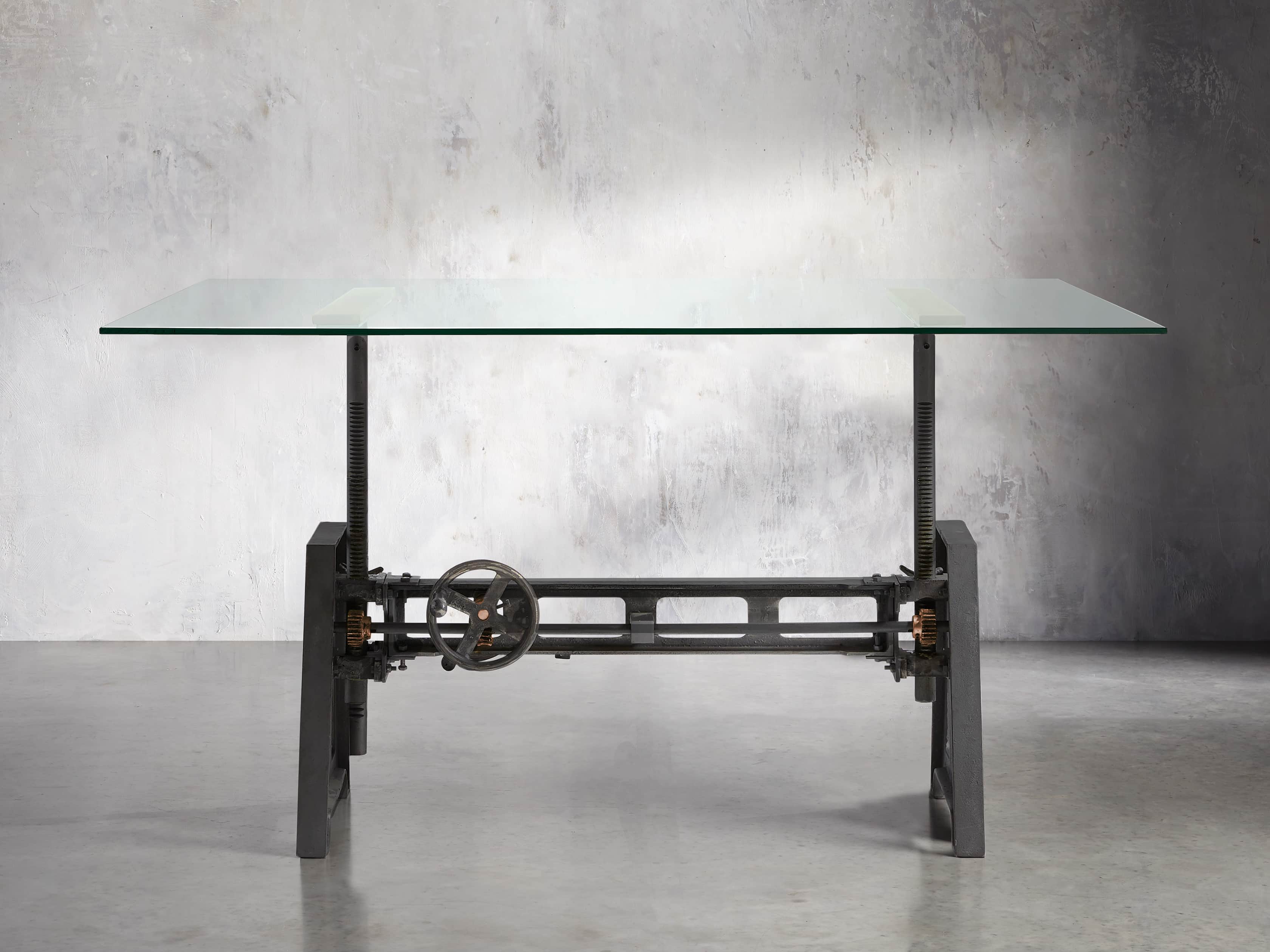 Industrial Crank Desk with Glass Top | Stylish & Durable