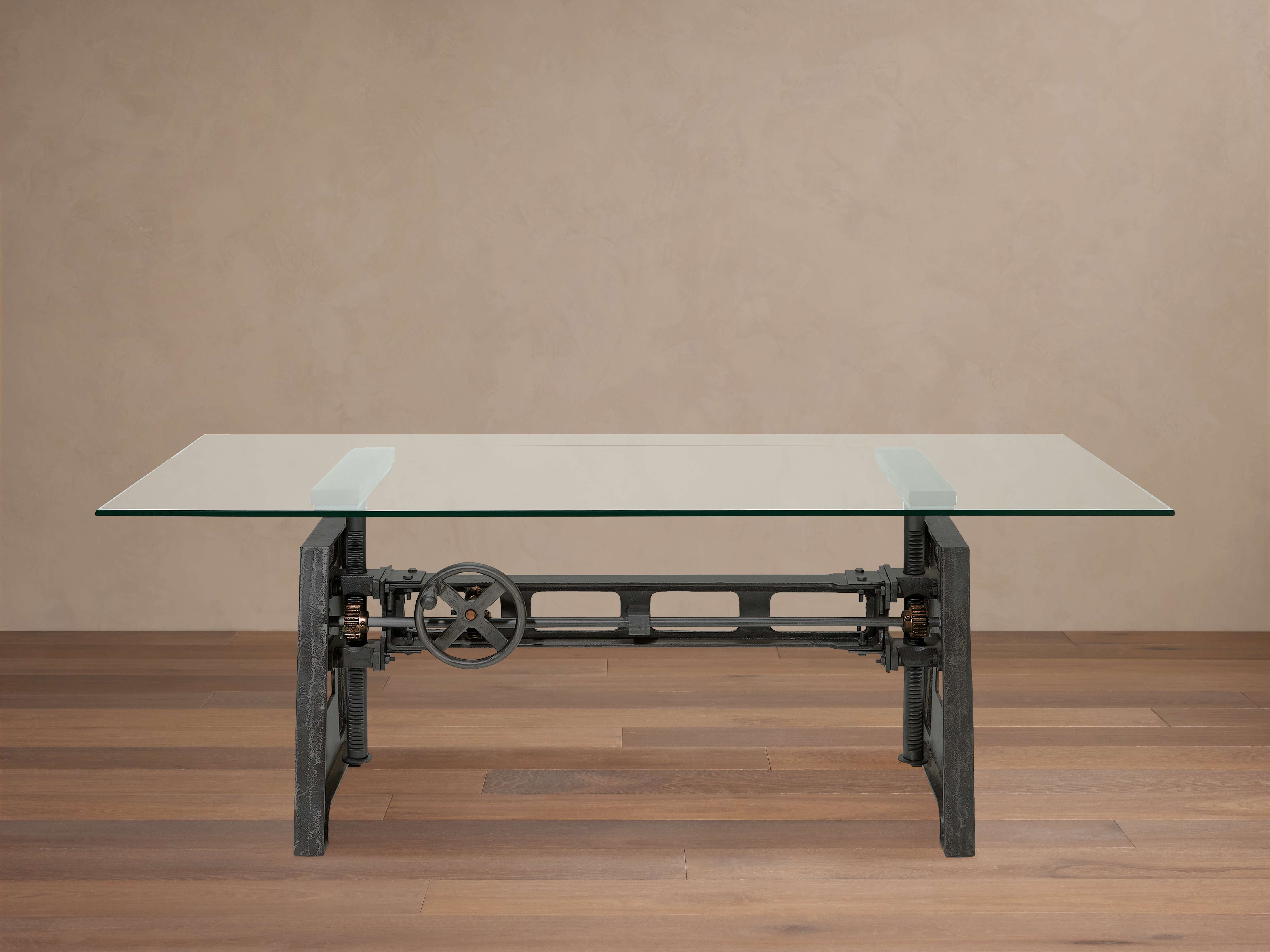 Industrial Crank Desk with Glass Top | Stylish & Durable