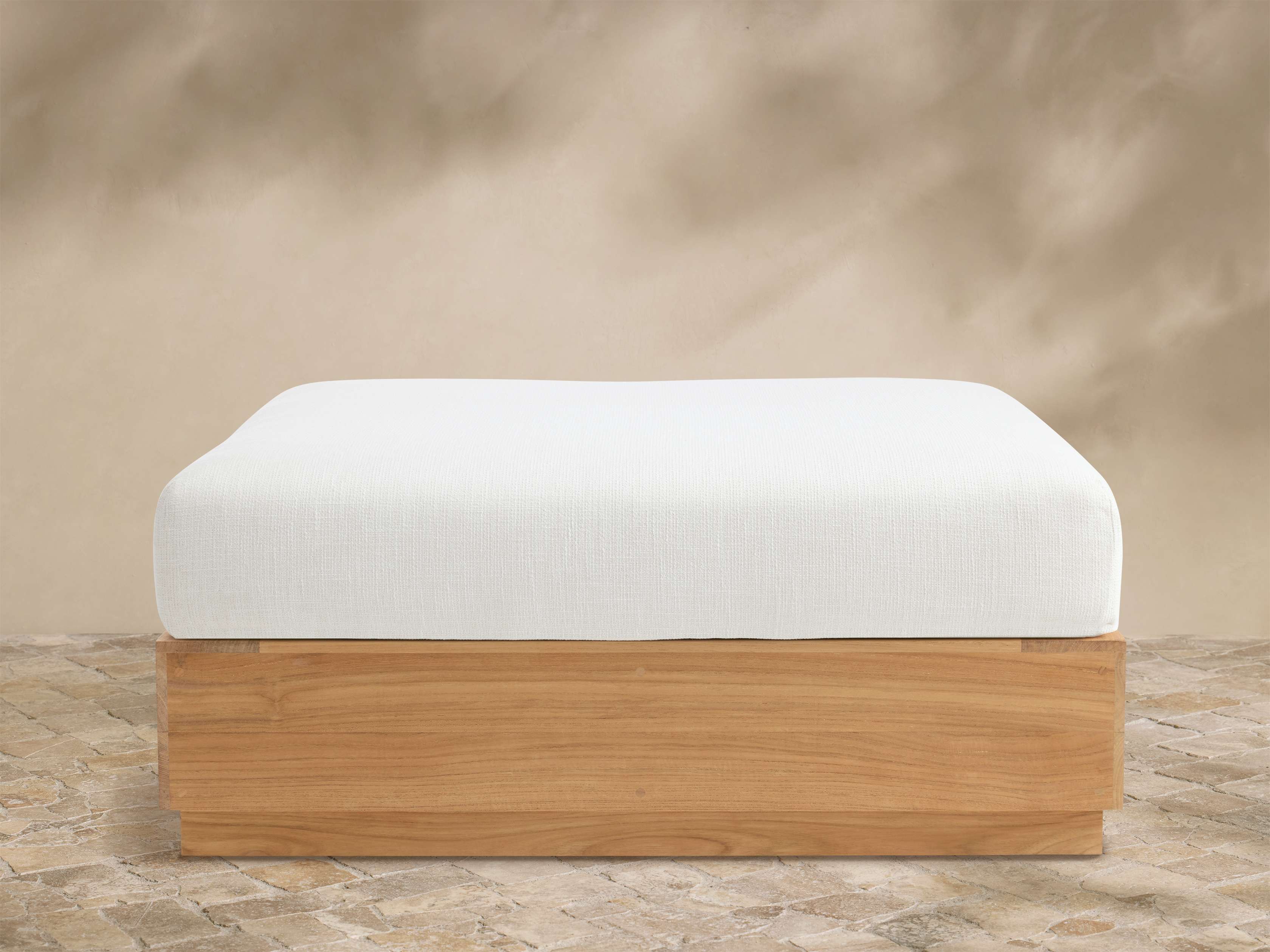 Bal Harbour Outdoor Teak Ottoman in Eden Snow – Arhaus