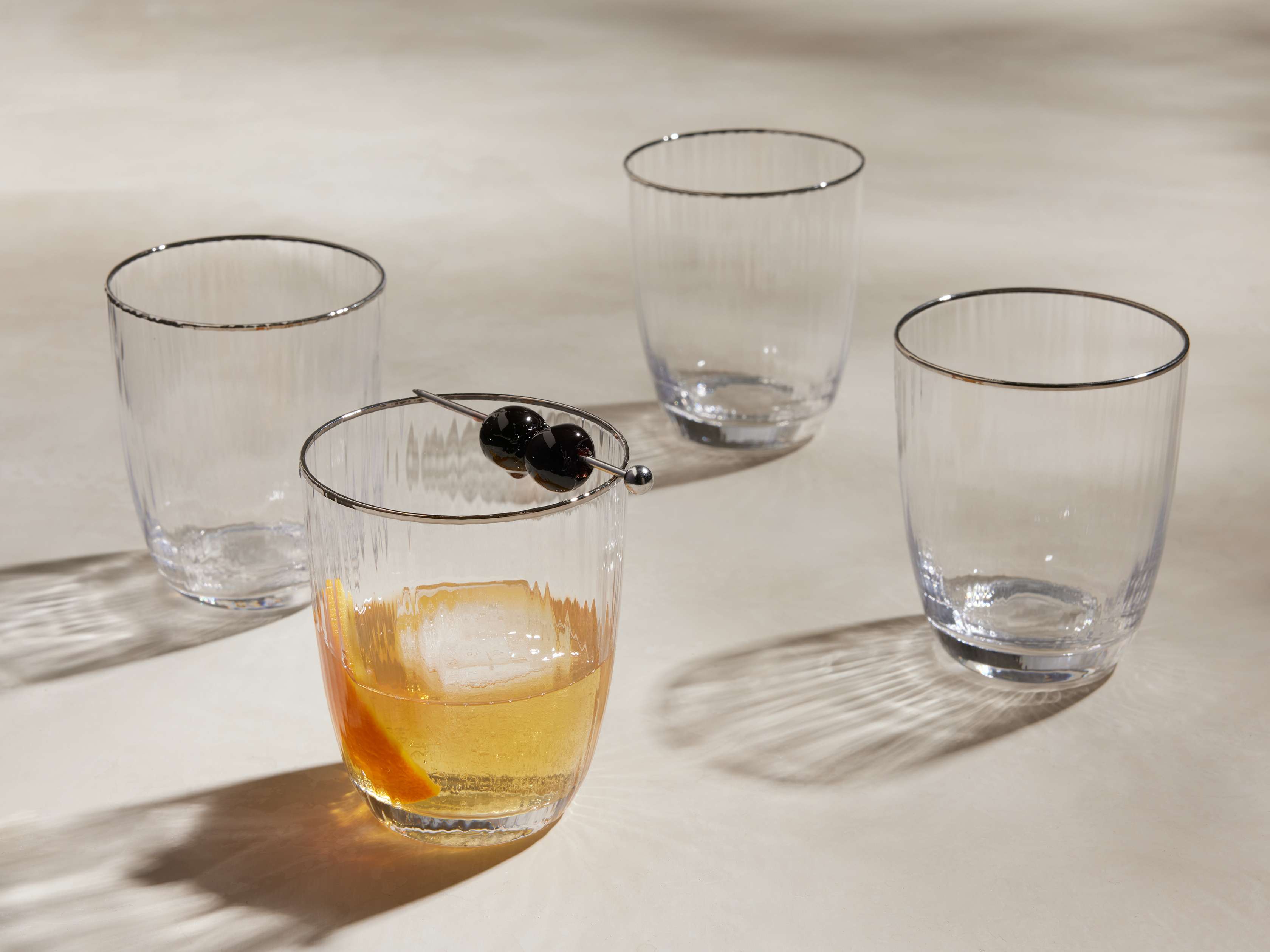 Anisa Double Old Fashioned Glasses in Platinum (Set of 4)