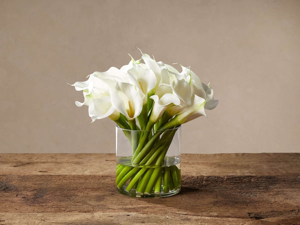 callais lily white sofa Faux Calla Lily In Vase Glass In White