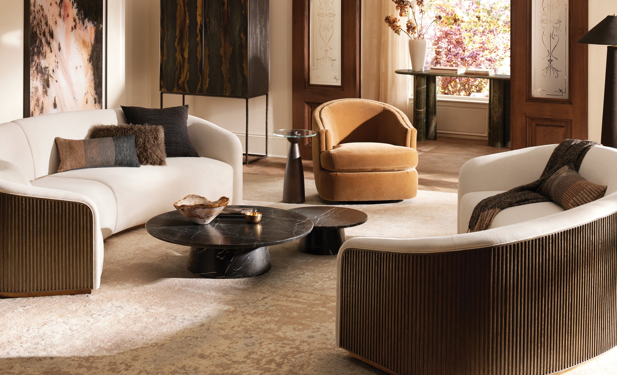 Modern living room with stylish furniture and decor